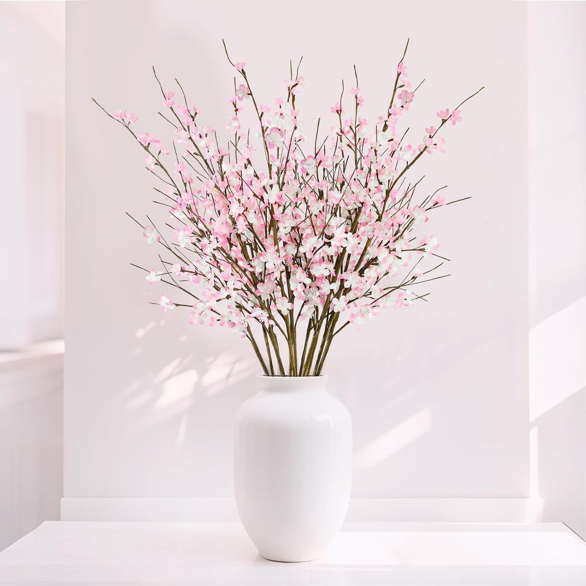 12 Pcs Cherry Blossom Branches 39” Pink Artificial Cherry Blossom Long Stems Faux Cherry Blossom Flowers Arrangements for Vase Home Wedding Anniversary Table Spring Decor