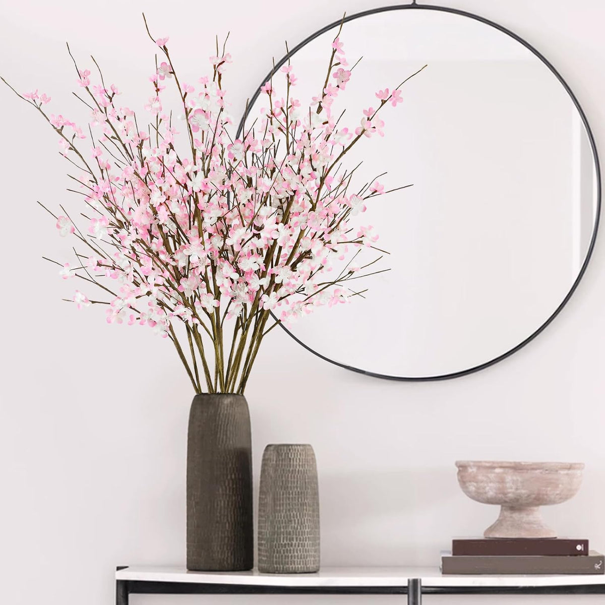 12 Pcs Cherry Blossom Branches 39” Pink Artificial Cherry Blossom Long Stems Faux Cherry Blossom Flowers Arrangements for Vase Home Wedding Anniversary Table Spring Decor