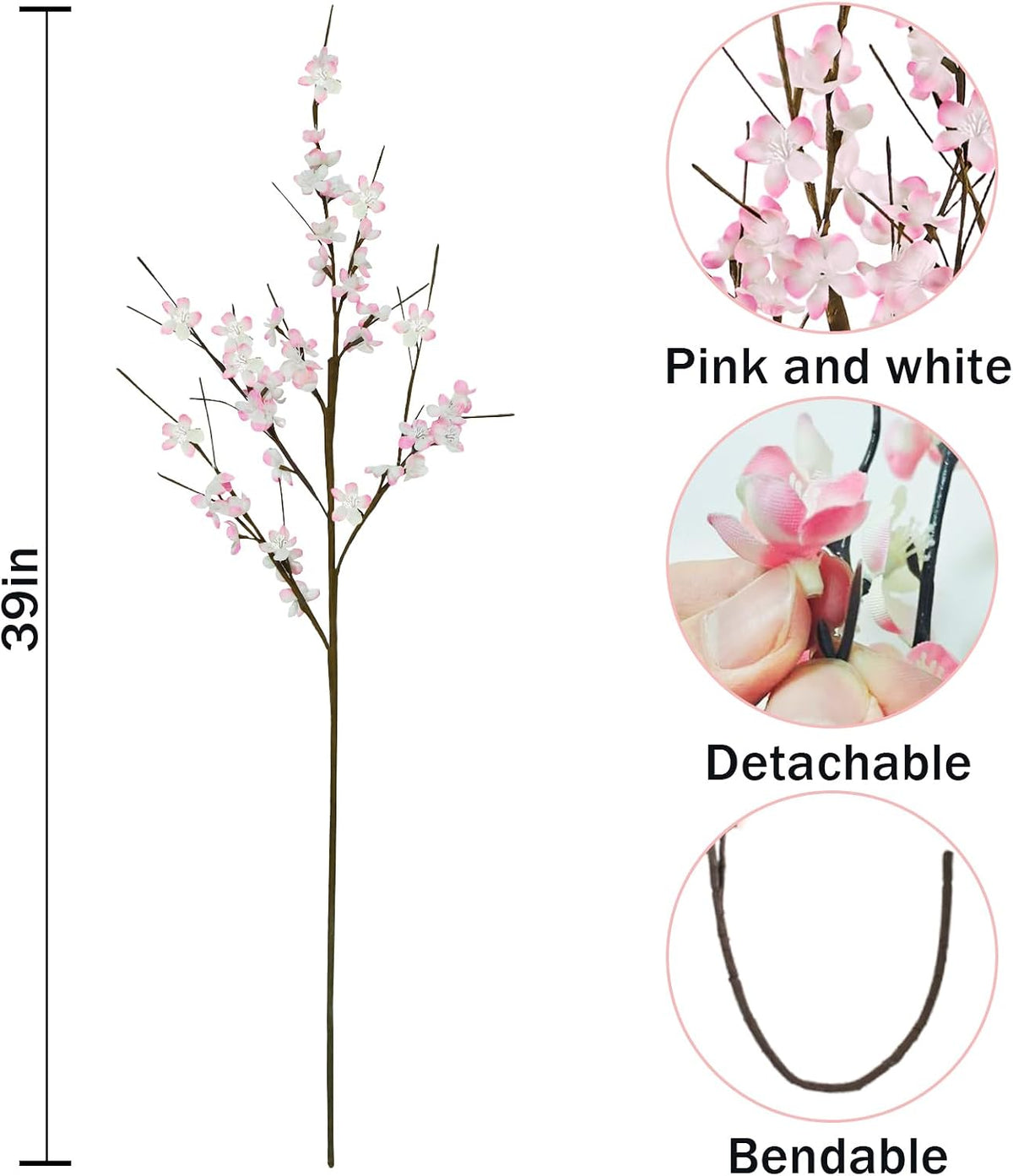 12 Pcs Cherry Blossom Branches 39” Pink Artificial Cherry Blossom Long Stems Faux Cherry Blossom Flowers Arrangements for Vase Home Wedding Anniversary Table Spring Decor