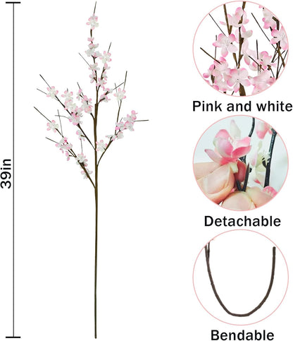 12 Pcs Cherry Blossom Branches 39” Pink Artificial Cherry Blossom Long Stems Faux Cherry Blossom Flowers Arrangements for Vase Home Wedding Anniversary Table Spring Decor