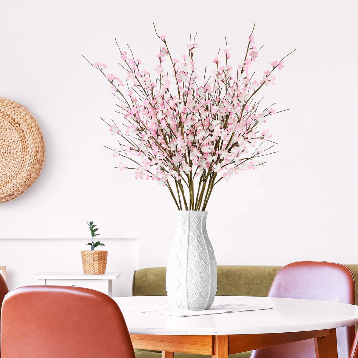12 Pcs Cherry Blossom Branches 39” Pink Artificial Cherry Blossom Long Stems Faux Cherry Blossom Flowers Arrangements for Vase Home Wedding Anniversary Table Spring Decor