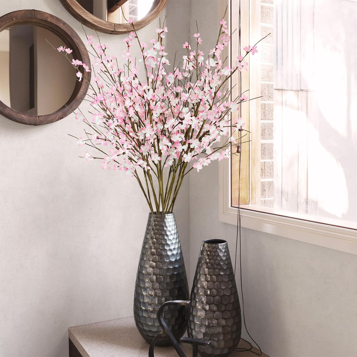 12 Pcs Cherry Blossom Branches 39” Pink Artificial Cherry Blossom Long Stems Faux Cherry Blossom Flowers Arrangements for Vase Home Wedding Anniversary Table Spring Decor