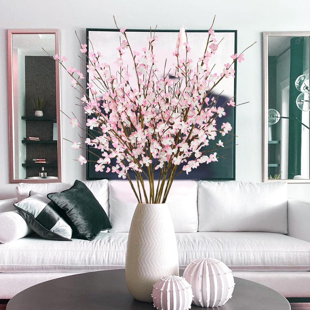 12 Pcs Cherry Blossom Branches 39” Pink Artificial Cherry Blossom Long Stems Faux Cherry Blossom Flowers Arrangements for Vase Home Wedding Anniversary Table Spring Decor