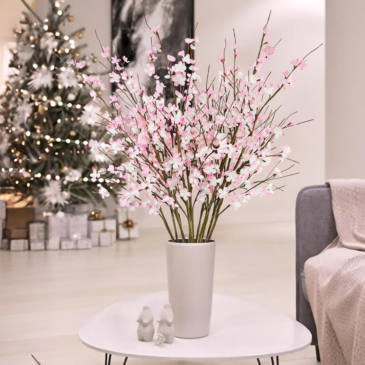 12 Pcs Cherry Blossom Branches 39” Pink Artificial Cherry Blossom Long Stems Faux Cherry Blossom Flowers Arrangements for Vase Home Wedding Anniversary Table Spring Decor