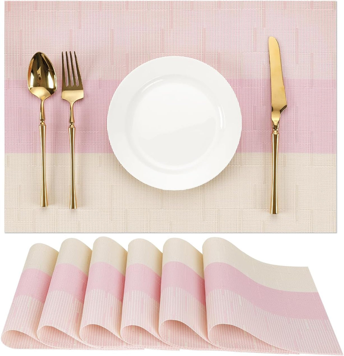 Placemats Set of 6, Vinyl Woven Heat-Resistant Place Mats