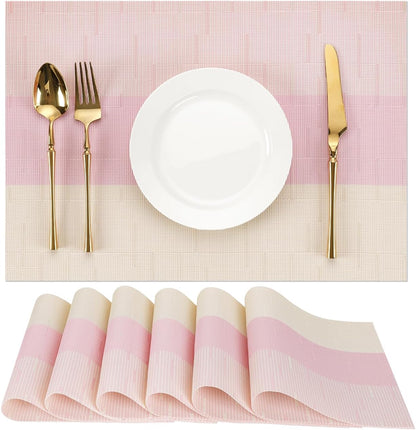 Placemats Set of 6, Vinyl Woven Heat-Resistant Place Mats