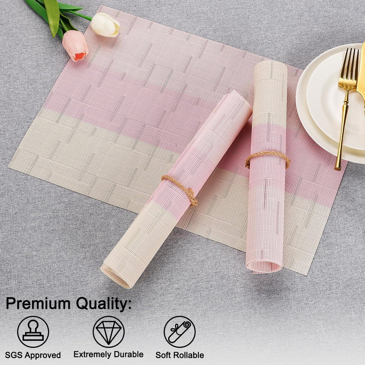 Placemats Set of 6, Vinyl Woven Heat-Resistant Place Mats