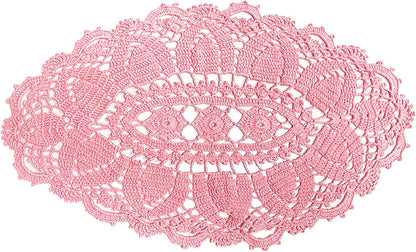 21 Inch Length Oval Lace Crochet Flowers Doilies Tablecloth Placemat Washable Kitchen Vase Doily (Pink, 1)