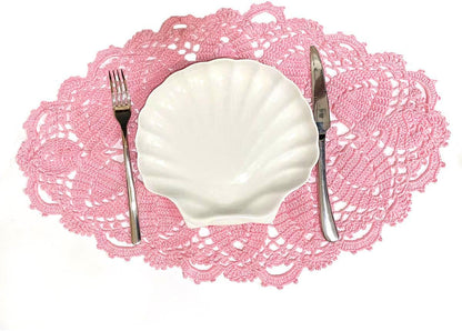 21 Inch Length Oval Lace Crochet Flowers Doilies Tablecloth Placemat Washable Kitchen Vase Doily (Pink, 1)