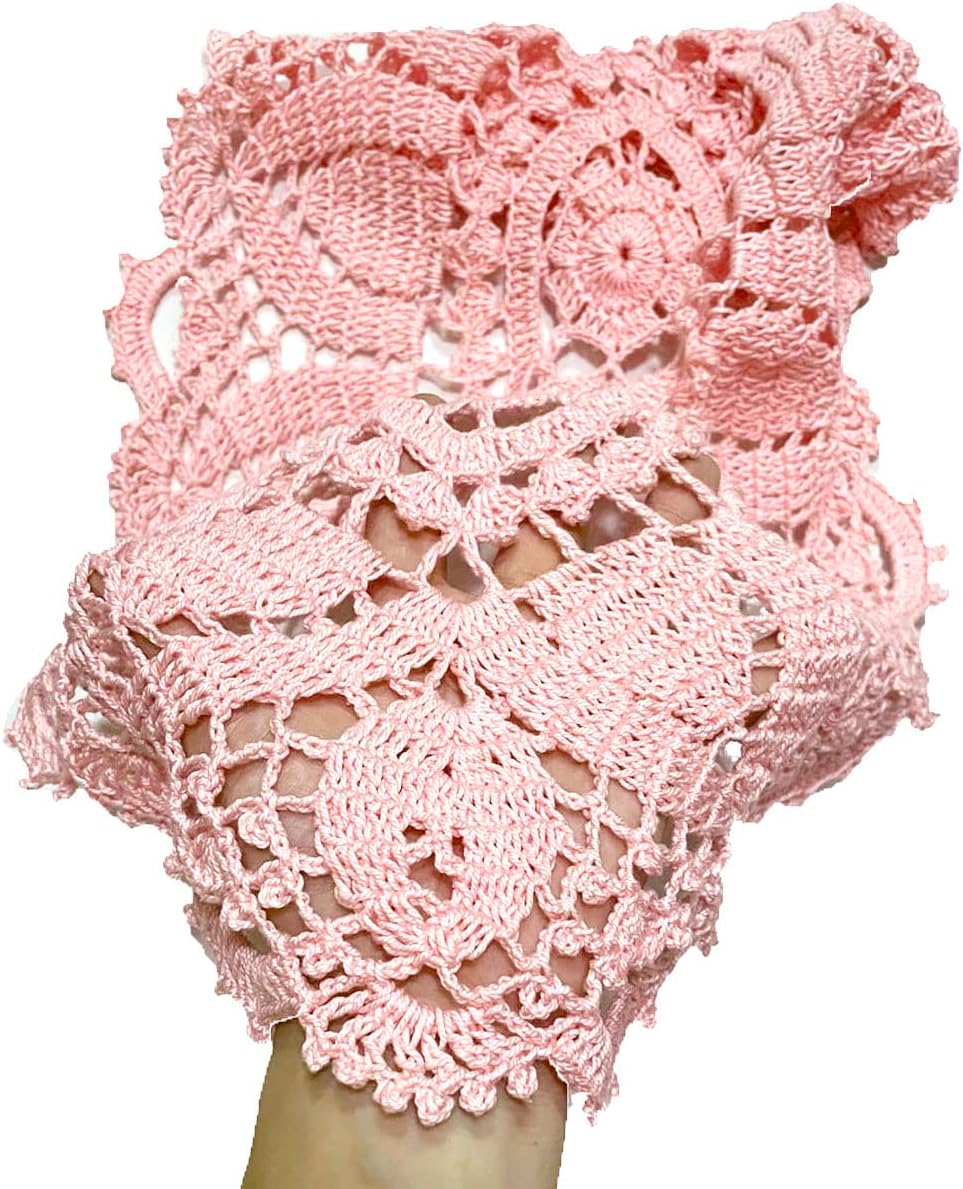 21 Inch Length Oval Lace Crochet Flowers Doilies Tablecloth Placemat Washable Kitchen Vase Doily (Pink, 1)