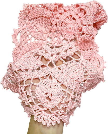 21 Inch Length Oval Lace Crochet Flowers Doilies Tablecloth Placemat Washable Kitchen Vase Doily (Pink, 1)