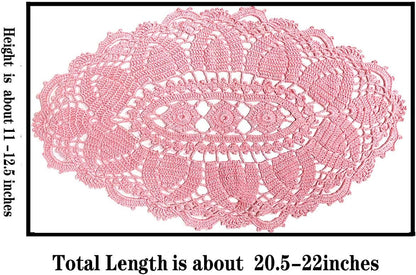 21 Inch Length Oval Lace Crochet Flowers Doilies Tablecloth Placemat Washable Kitchen Vase Doily (Pink, 1)
