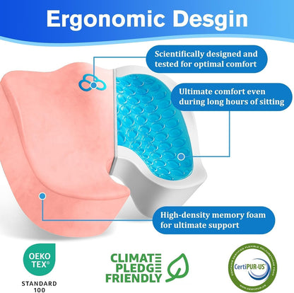 Seat Cushion, Gel Memory Foam Office Chair Cushions, (Pink)