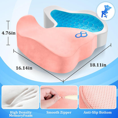 Seat Cushion, Gel Memory Foam Office Chair Cushions, (Pink)