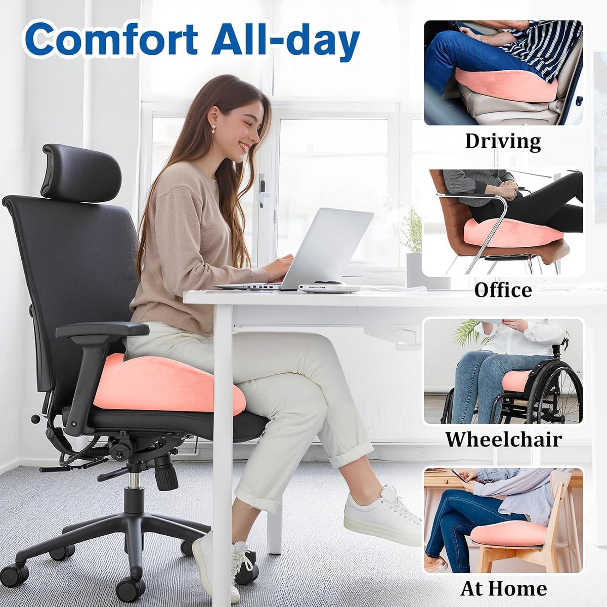 Seat Cushion, Gel Memory Foam Office Chair Cushions, (Pink)