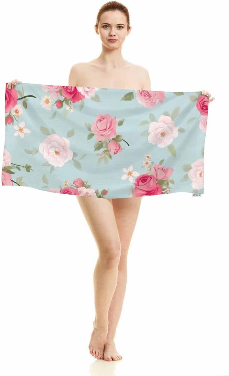Pink Rose Hand Towels Cotton Washcloths,Elegance Seamless Pattern with Shabby Chic Rose Flowers in Vintage Style Soft Towels for Bathroom/Yoga/Golf/Hair/Face Towel 15X30 Inch