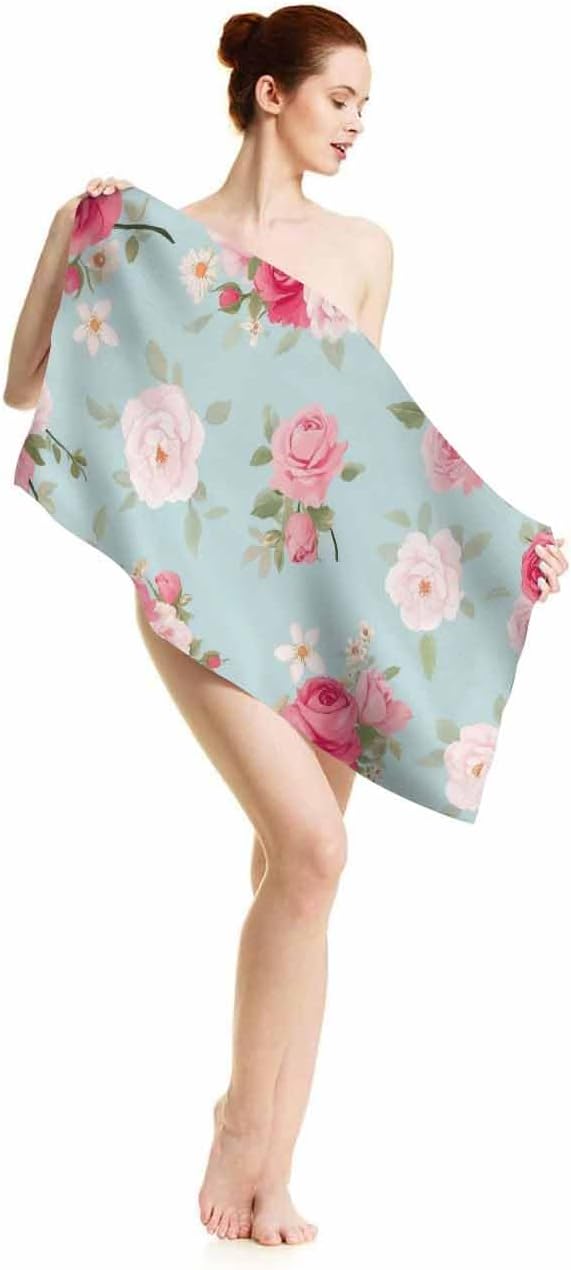Pink Rose Hand Towels Cotton Washcloths,Elegance Seamless Pattern with Shabby Chic Rose Flowers in Vintage Style Soft Towels for Bathroom/Yoga/Golf/Hair/Face Towel 15X30 Inch