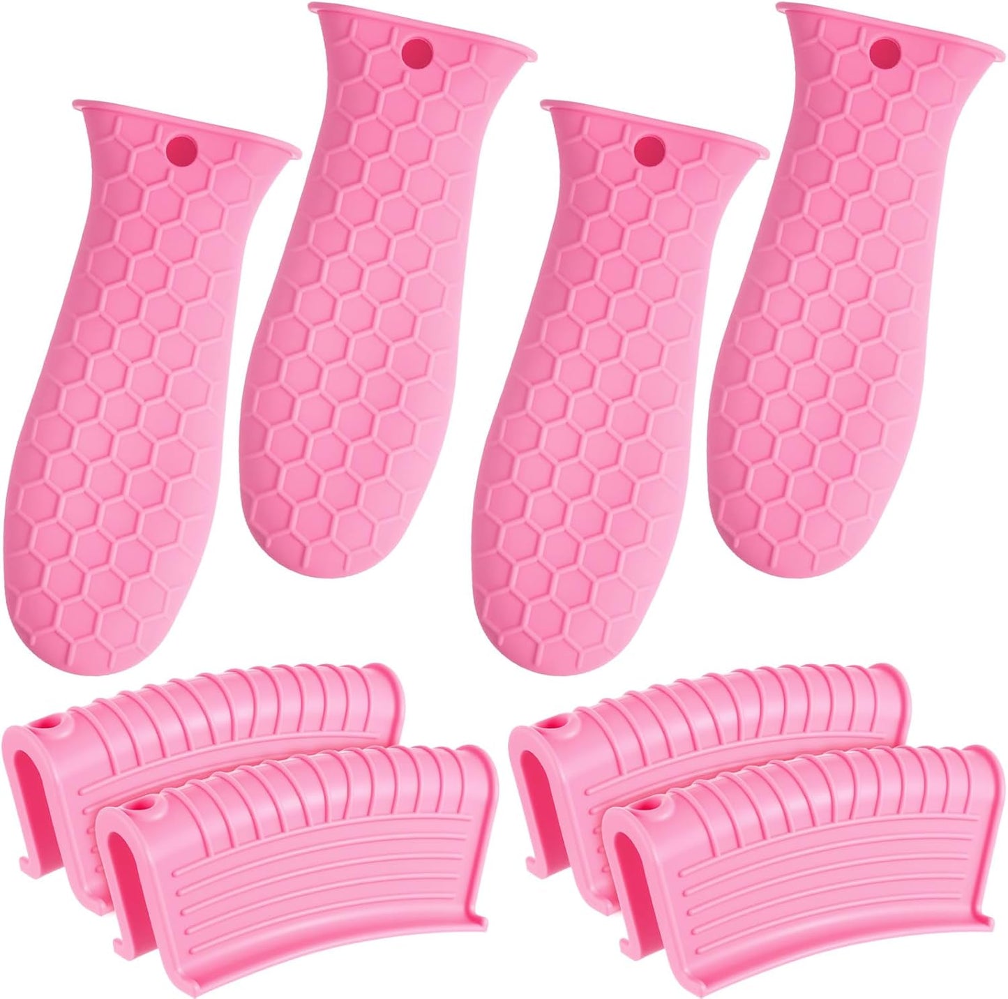 8 Pcs Silicone Pot Holders Cast Iron Handle Cover Heat Resistant Pot Handle Covers Potholder Non Slip Reusable Pan Sleeve for Frying Pan Kitchen Supplies(Pink)