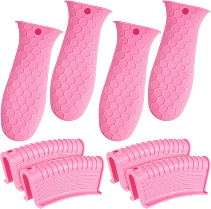 8 Pcs Silicone Pot Holders Cast Iron Handle Cover Heat Resistant Pot Handle Covers Potholder Non Slip Reusable Pan Sleeve for Frying Pan Kitchen Supplies(Pink)