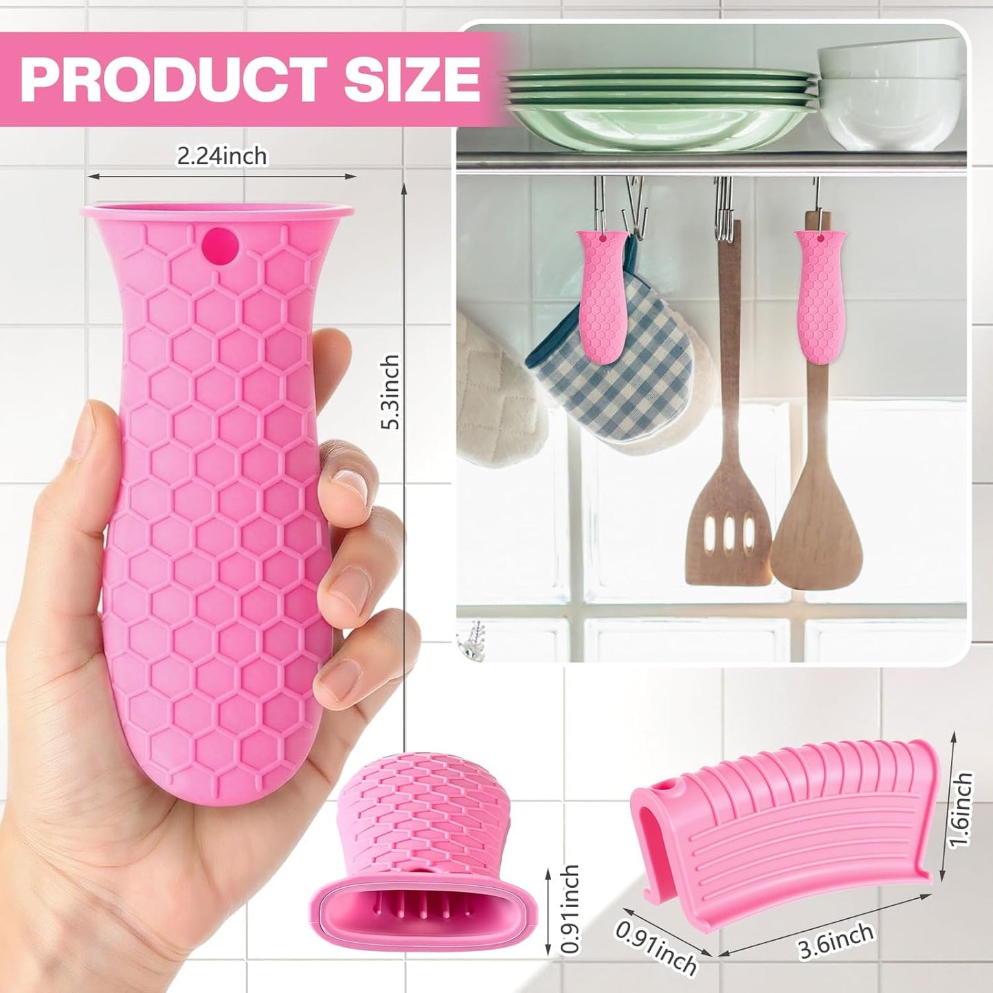 8 Pcs Silicone Pot Holders Cast Iron Handle Cover Heat Resistant Pot Handle Covers Potholder Non Slip Reusable Pan Sleeve for Frying Pan Kitchen Supplies(Pink)