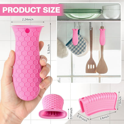 8 Pcs Silicone Pot Holders Cast Iron Handle Cover Heat Resistant Pot Handle Covers Potholder Non Slip Reusable Pan Sleeve for Frying Pan Kitchen Supplies(Pink)