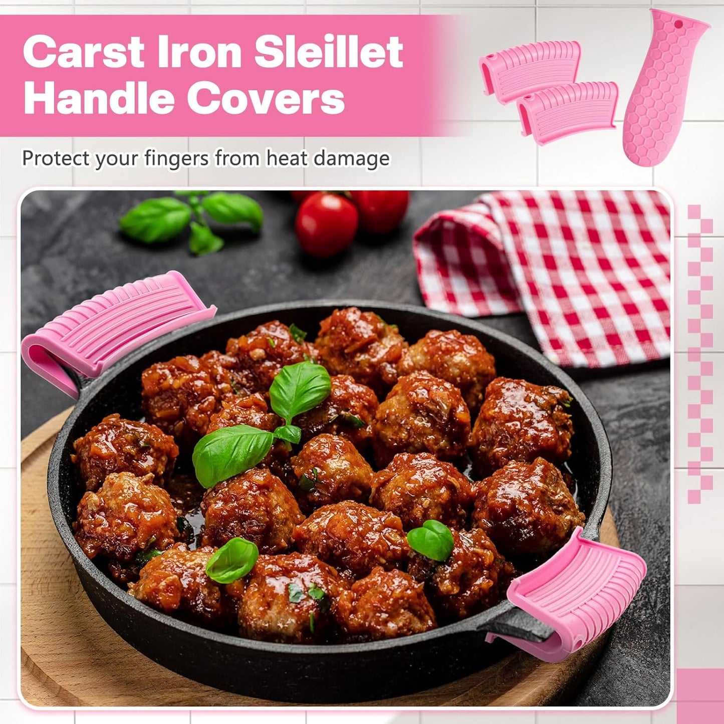 8 Pcs Silicone Pot Holders Cast Iron Handle Cover Heat Resistant Pot Handle Covers Potholder Non Slip Reusable Pan Sleeve for Frying Pan Kitchen Supplies(Pink)
