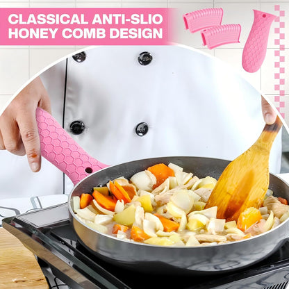 8 Pcs Silicone Pot Holders Cast Iron Handle Cover Heat Resistant Pot Handle Covers Potholder Non Slip Reusable Pan Sleeve for Frying Pan Kitchen Supplies(Pink)