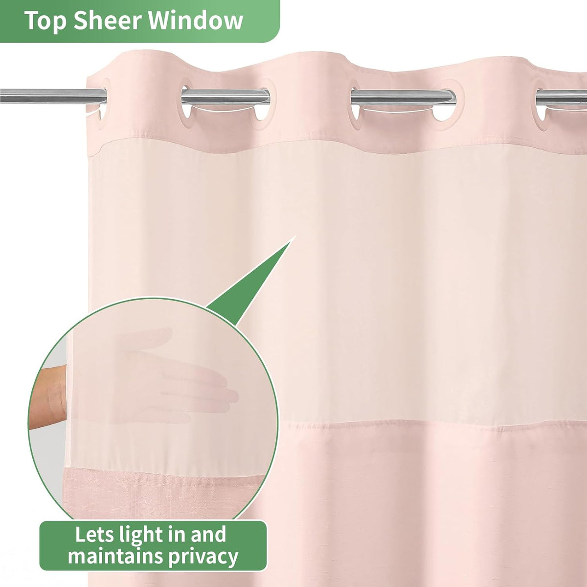 No Hook Slub Textured Shower Curtain with Snap in Liner,Blush,71x74