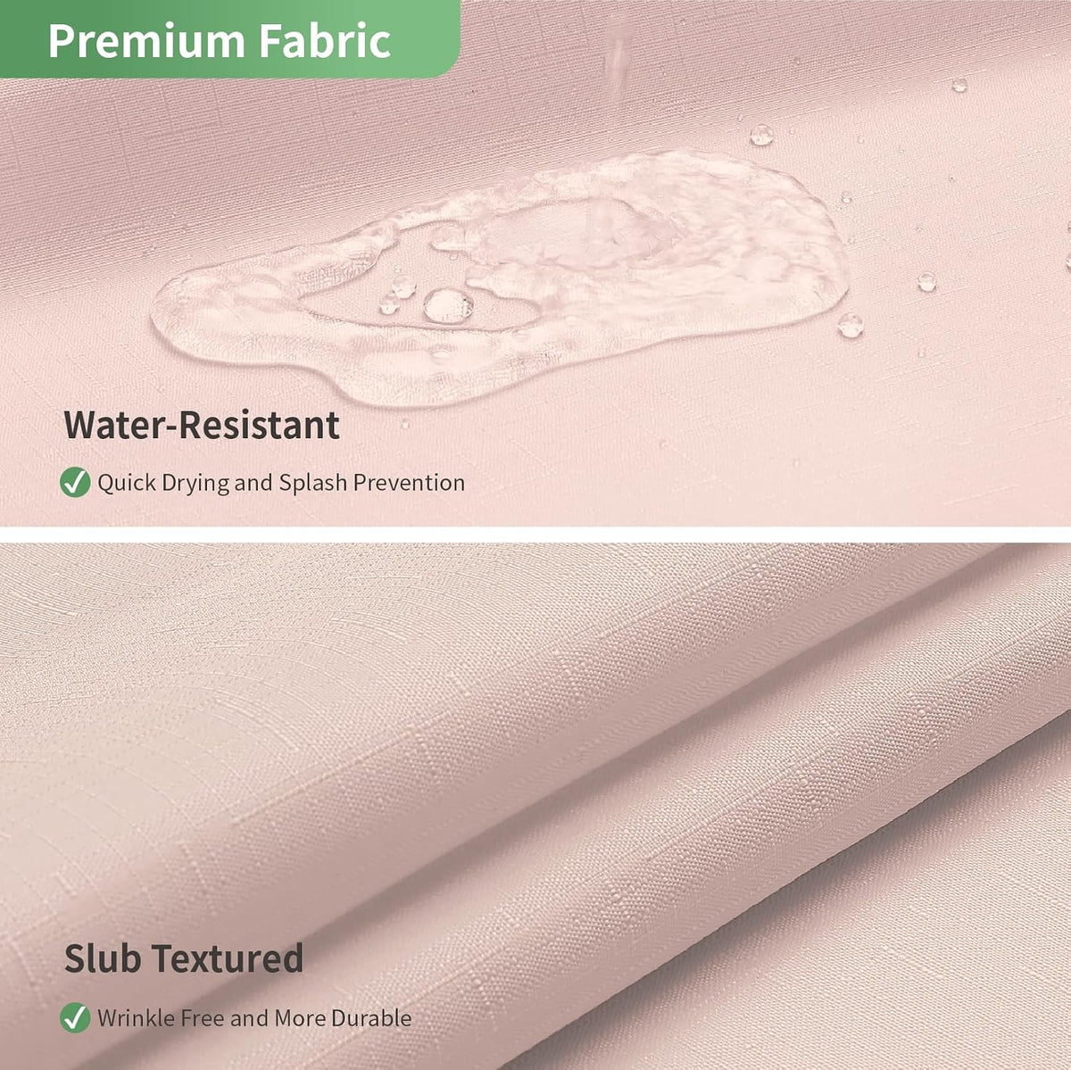 No Hook Slub Textured Shower Curtain with Snap in Liner,Blush,71x74