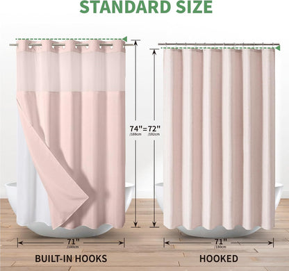 No Hook Slub Textured Shower Curtain with Snap in Liner,Blush,71x74