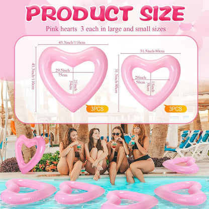 6 Pack Heart Pool Float Bachelorette Party, Pink