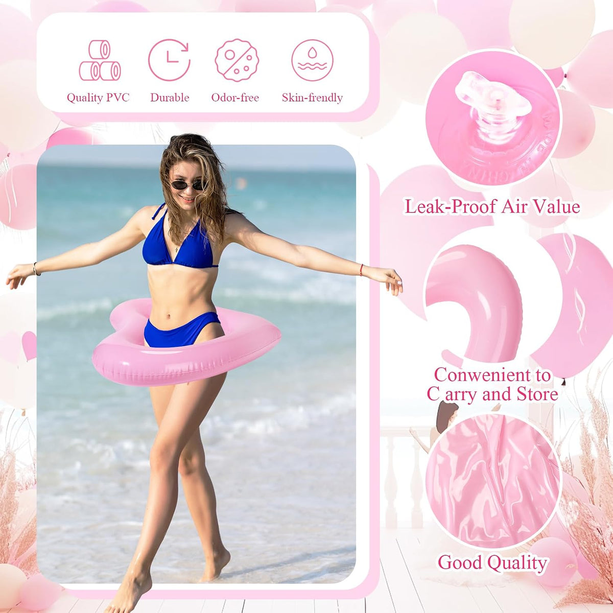 6 Pack Heart Pool Float Bachelorette Party, Pink