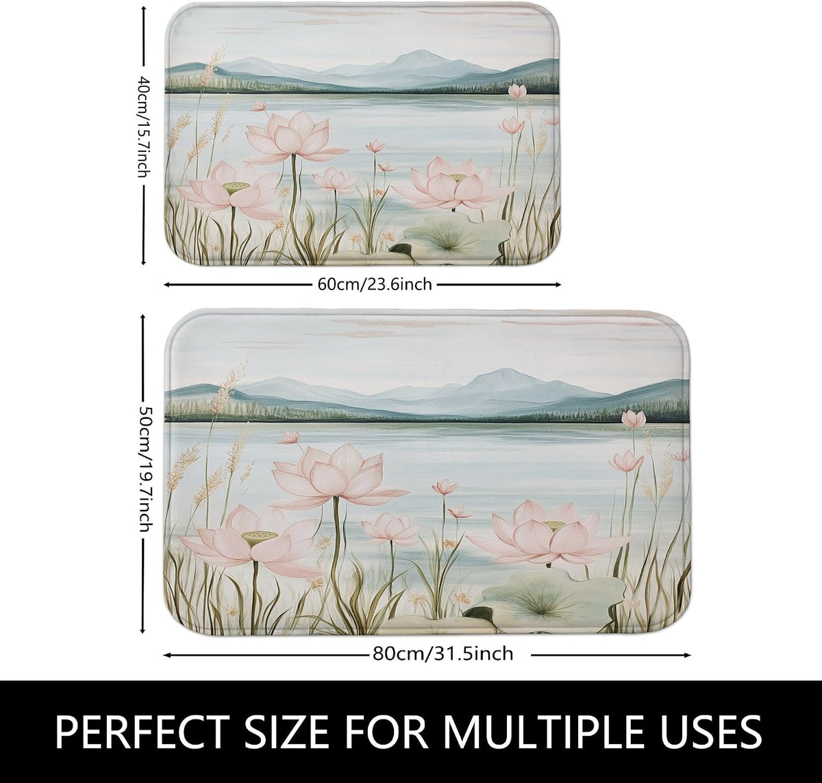 Water Lily Floral Quick Dry Bath Mat, Elegant Peach Water Lily Absorbent Non Slip Shower Mat, Spring Memory Foam Washable Bath Rugs for Bathroom Toilet Restroom Decorative 20x32 Inch