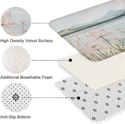 Water Lily Floral Quick Dry Bath Mat, Elegant Peach Water Lily Absorbent Non Slip Shower Mat, Spring Memory Foam Washable Bath Rugs for Bathroom Toilet Restroom Decorative 20x32 Inch