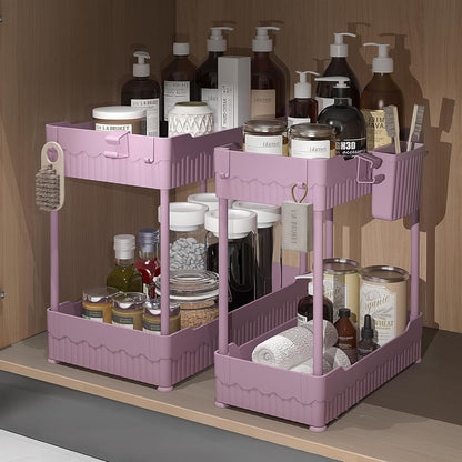 2-Pack Under Sink Organizer with Hooks & Hanging Cup for Kitchen