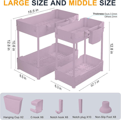 2-Pack Under Sink Organizer with Hooks & Hanging Cup for Kitchen