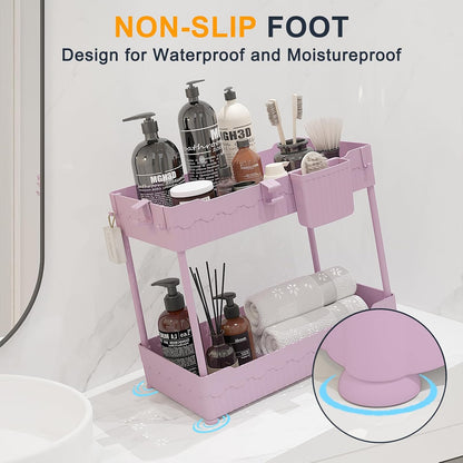 2-Pack Under Sink Organizer with Hooks & Hanging Cup for Kitchen