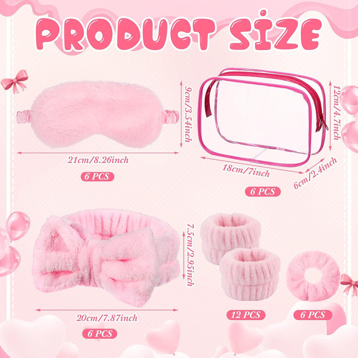 30 Pcs Sleepover Party Supplies for Women Slumber Spa Party Supplies 6 Pink Spa Headband 6 Pink Plush Sleep Eye Mask 6 Velvet Scrunchies 6 Wristband 6 Clear Cosmetic Bags