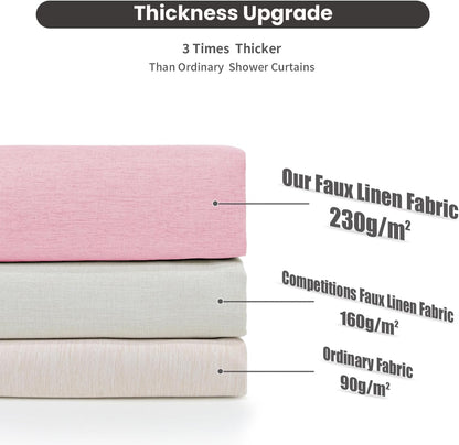 Inhousolu Boho Farmhouse Shower Curtain with Fabric Liner Set, Luxury Faux Linen Textured, Metal Hooks, Weighted Hem, Washable Wrinkle Free Bath Curtain for Hotel Bathroom 72" W x 78" L Pink