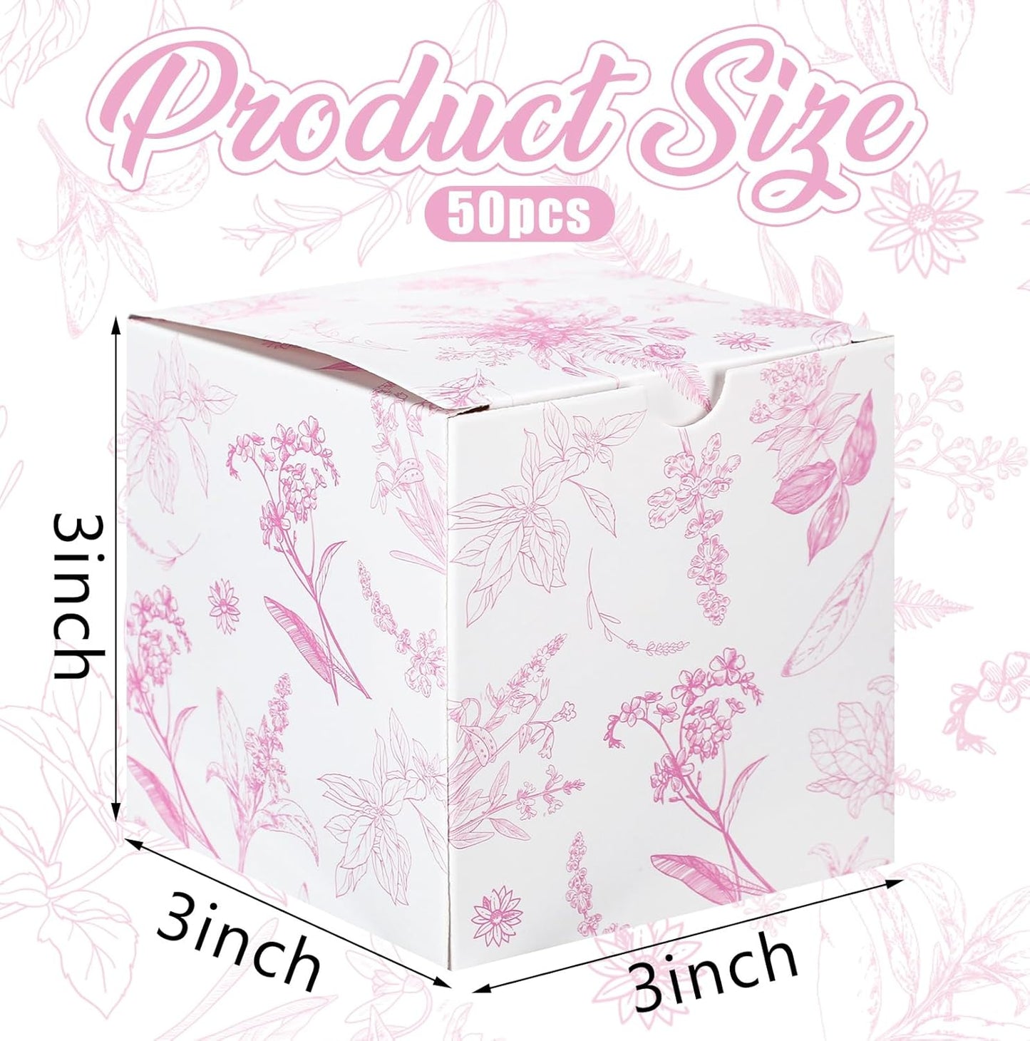 TecUnite 50 Pcs 3x3x3'' Pink Floral Paper Gift Candy Boxes Chinoiserie Flower Paper Gift Box Small Pink White Hydrangea Party Packaging Bag for Wedding Birthday Cardstock Shower Party Supply Decor
