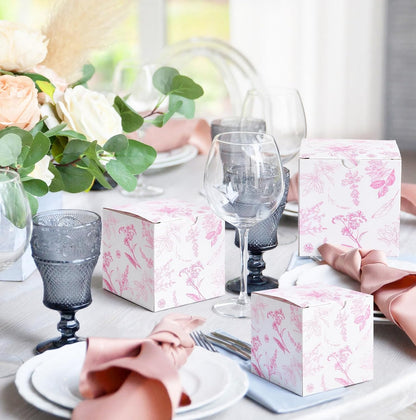 TecUnite 50 Pcs 3x3x3'' Pink Floral Paper Gift Candy Boxes Chinoiserie Flower Paper Gift Box Small Pink White Hydrangea Party Packaging Bag for Wedding Birthday Cardstock Shower Party Supply Decor