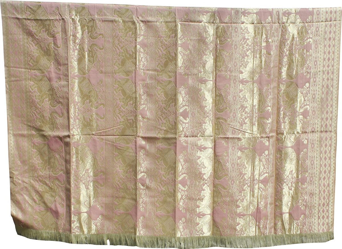 Thick Thailand Woven Silk Bedspread Sheet or Bedsheet, 58 inch x 78 inch, Elephants Peach Pink