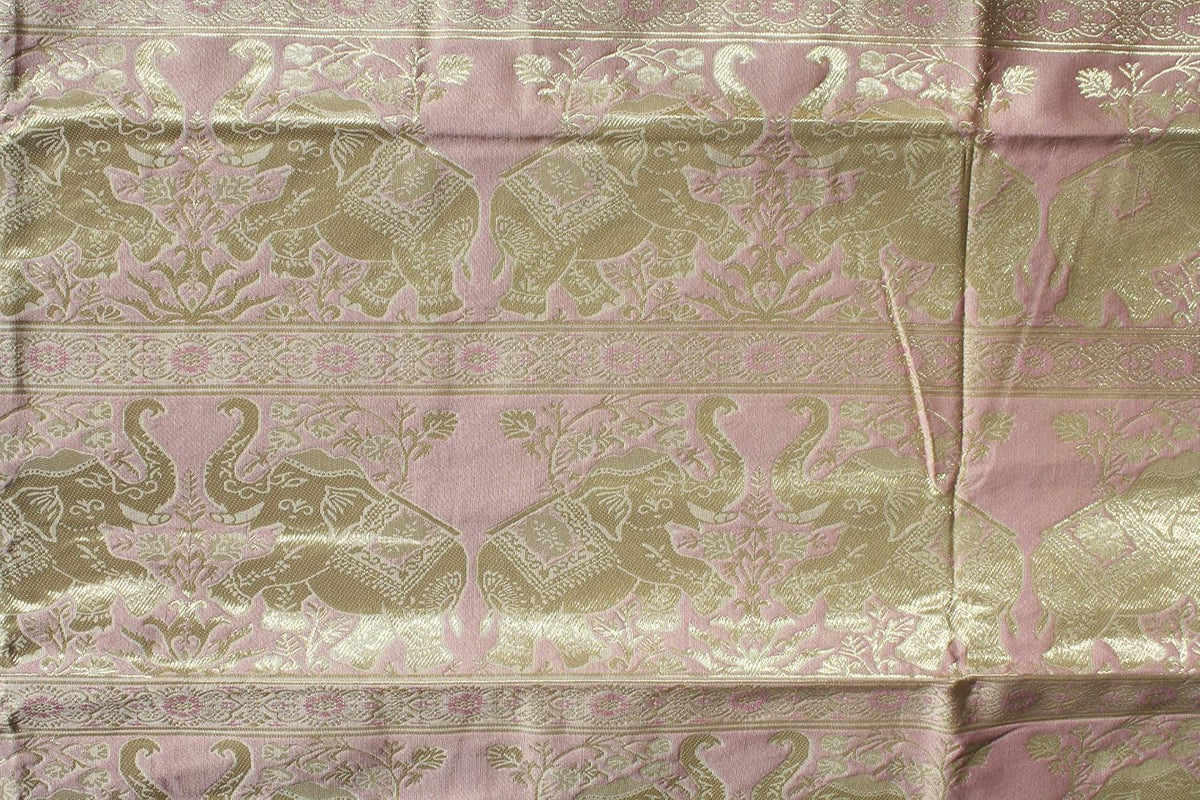 Thick Thailand Woven Silk Bedspread Sheet or Bedsheet, 58 inch x 78 inch, Elephants Peach Pink
