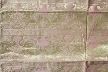 Thick Thailand Woven Silk Bedspread Sheet or Bedsheet, 58 inch x 78 inch, Elephants Peach Pink