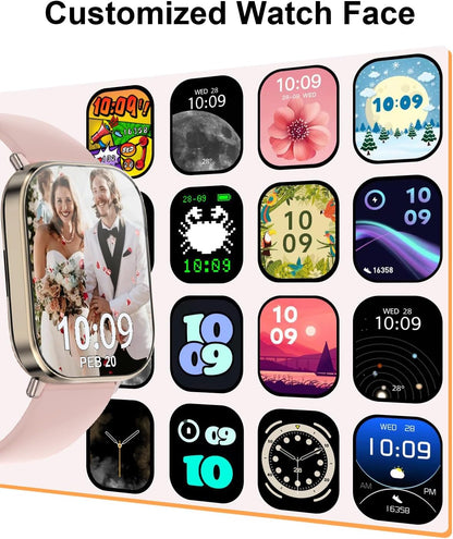 Smart Watch, 2.01” HD Smart Watches for Women, Fitness Tracker Watch with Blood Pressure/Heart Rate/Sleep Monitor, Bluetooth 5.2 Smartwatch for Android/iOS Phones, IP67 Waterproof Sport Watch (Pink)