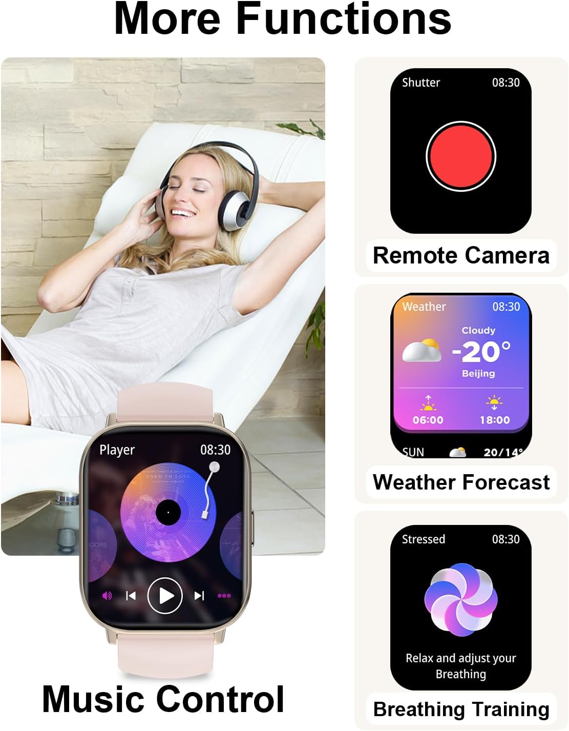 Smart Watch, 2.01” HD Smart Watches for Women, Fitness Tracker Watch with Blood Pressure/Heart Rate/Sleep Monitor, Bluetooth 5.2 Smartwatch for Android/iOS Phones, IP67 Waterproof Sport Watch (Pink)
