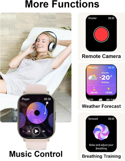 Smart Watch, 2.01” HD Smart Watches for Women, Fitness Tracker Watch with Blood Pressure/Heart Rate/Sleep Monitor, Bluetooth 5.2 Smartwatch for Android/iOS Phones, IP67 Waterproof Sport Watch (Pink)