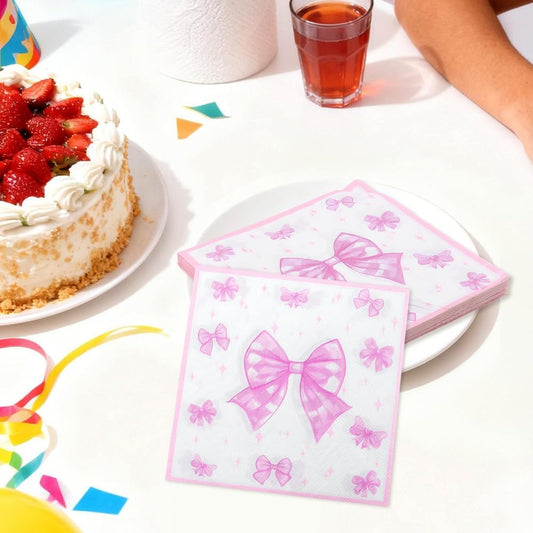 Pink Bow Napkins Paper for Women Birthday Bachelorette Party Supplies Disposable Cocktail Napkins Sweet Bowknot Paper Napkin for Dinner Lunch Bathroom Wedding Engagement Party Supplies 20Pcs