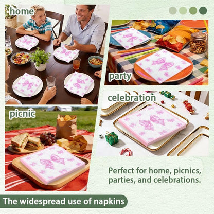 Pink Bow Napkins Paper for Women Birthday Bachelorette Party Supplies Disposable Cocktail Napkins Sweet Bowknot Paper Napkin for Dinner Lunch Bathroom Wedding Engagement Party Supplies 20Pcs