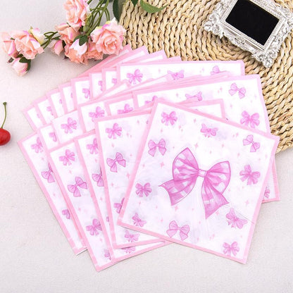Pink Bow Napkins Paper for Women Birthday Bachelorette Party Supplies Disposable Cocktail Napkins Sweet Bowknot Paper Napkin for Dinner Lunch Bathroom Wedding Engagement Party Supplies 20Pcs